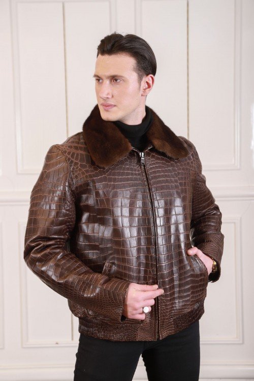 Kürklü erkek timsah derisi ceket