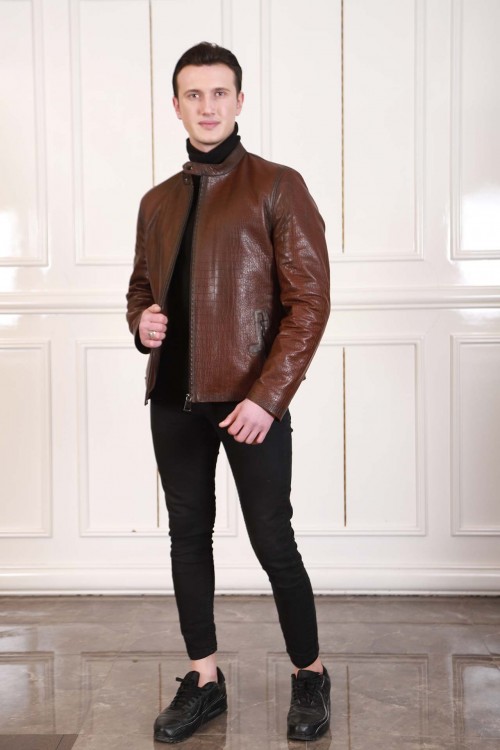 Men's embossed leather jacket