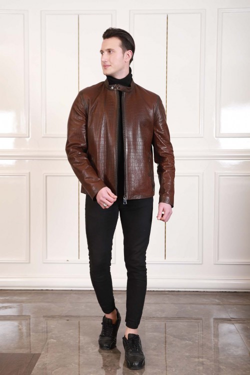 Men's embossed leather jacket