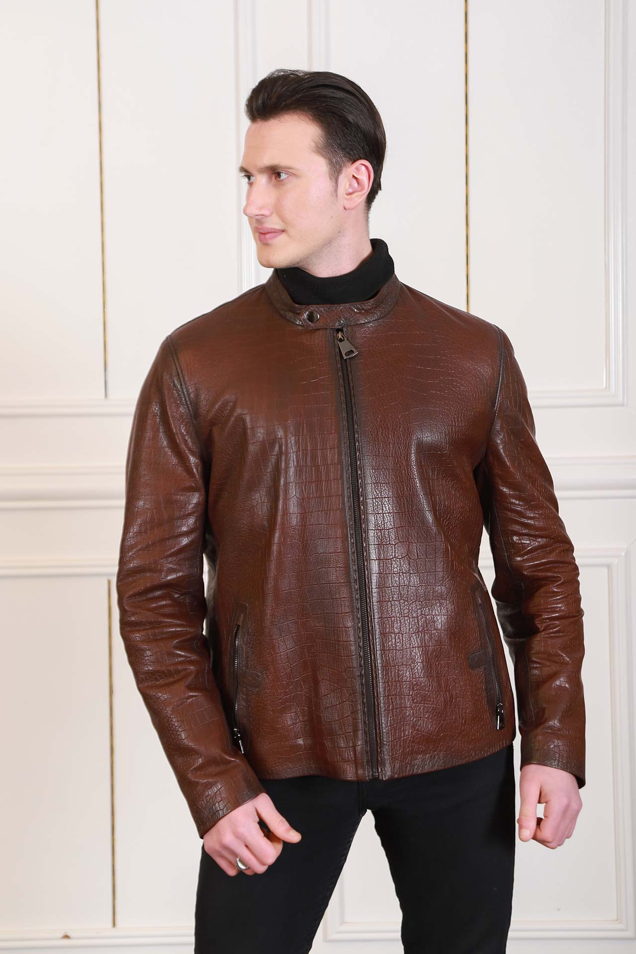 Men's embossed leather jacket