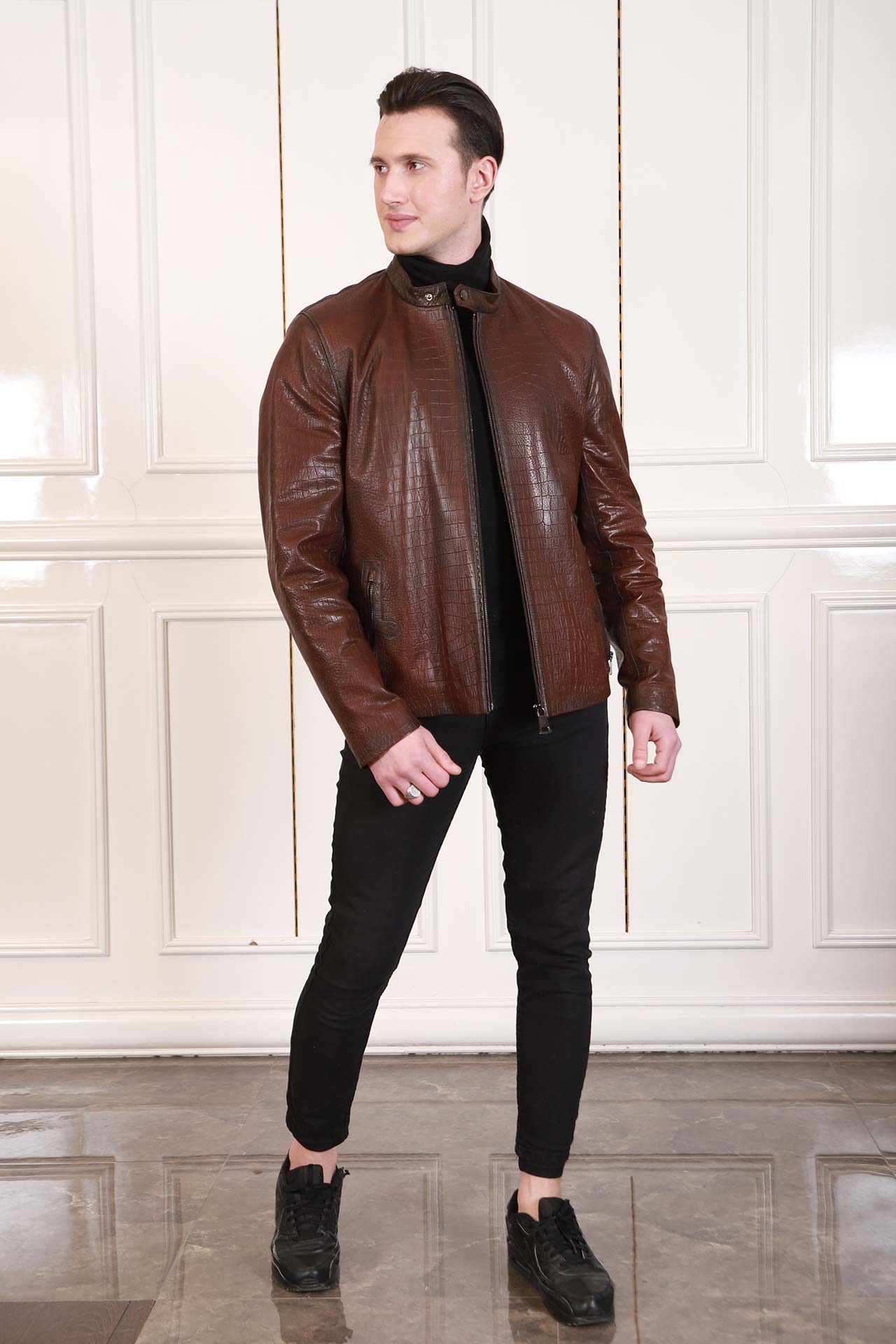 Men's embossed leather jacket